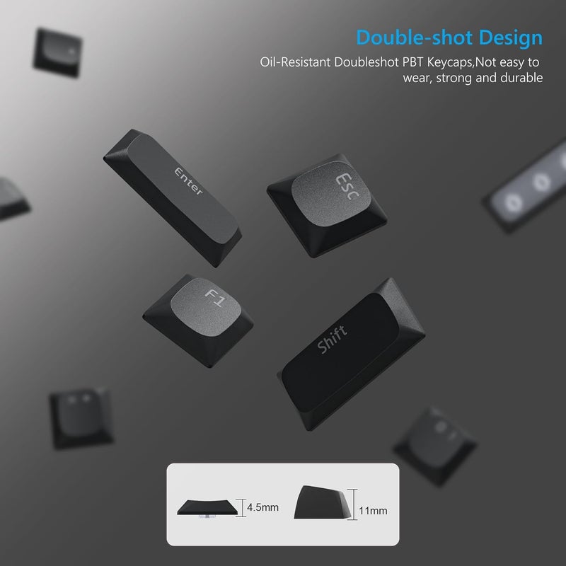 Womier Low Profile Keycaps for Mechanical Keyboard, Black Shine Through Keycaps, PBT Keyboard Key caps 60% 65% 75% 96% 100% for Cherry Gateron MX Switches, Black Backlight - Image 2